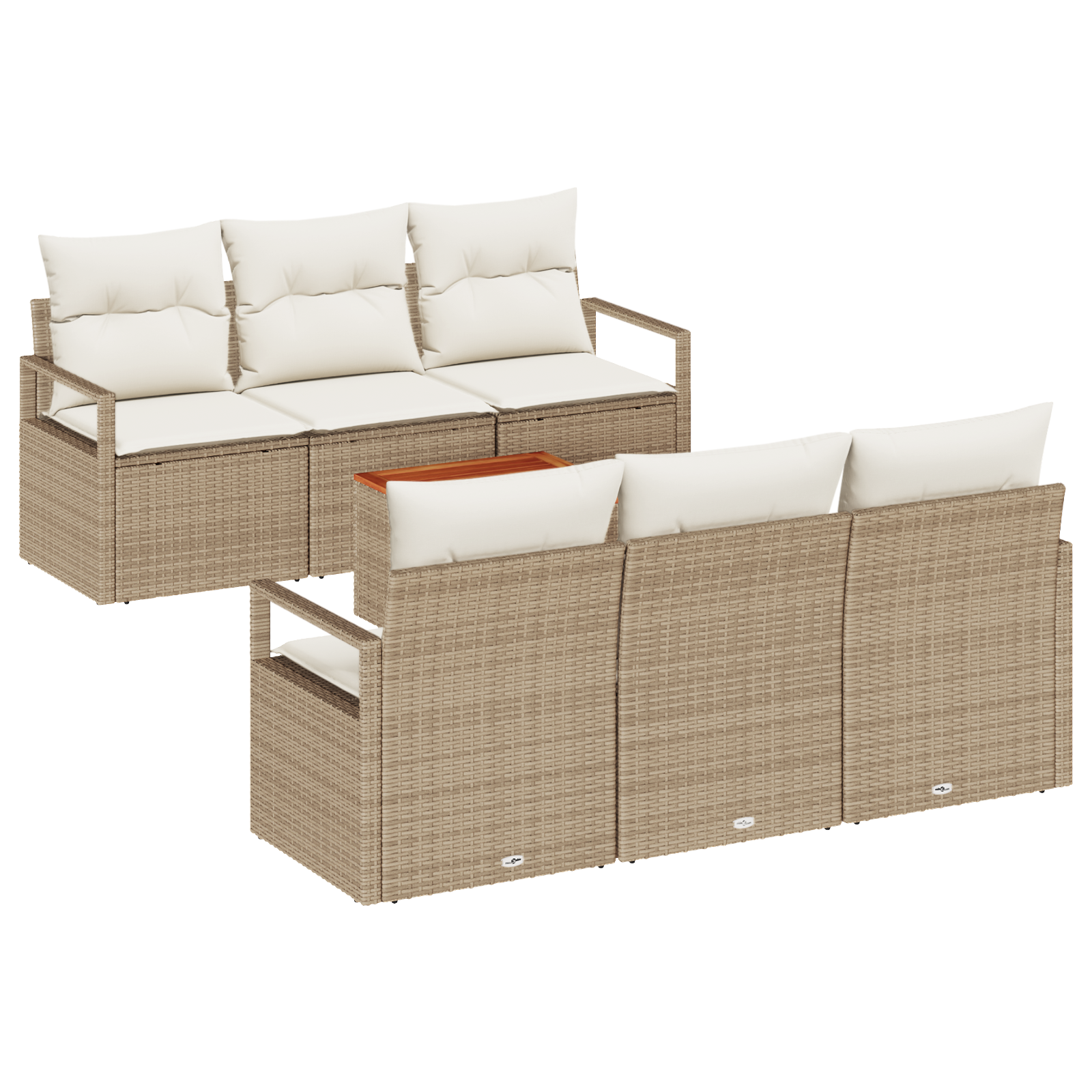 Set Divano da Giardino da 7 Pezzi con Cuscini Beige Rattan Sintetico Acacia