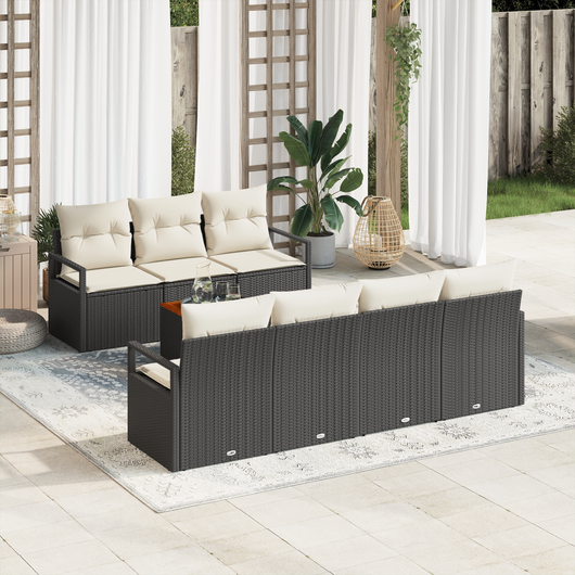 Set Divano da Giardino  8 Pezzi con Cuscini Nero Polyrattan Acacia