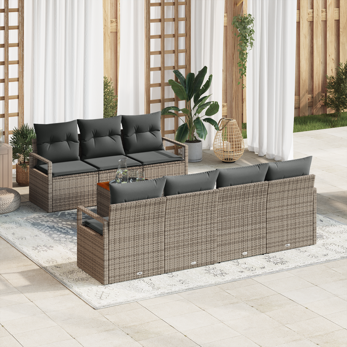 Set di Divani da Giardino  8 Pezzi con Cuscini Grigio Rattan Acacia