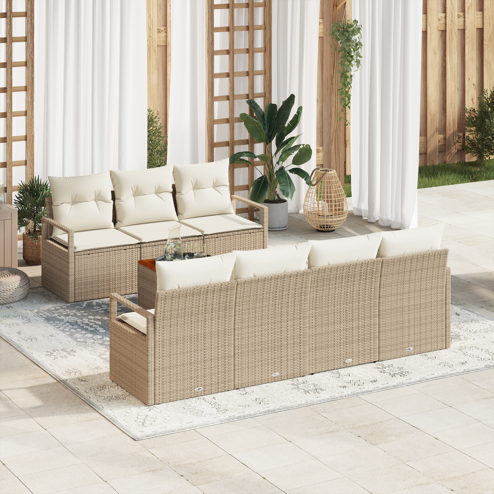 Set Divano da Giardino  8 Pezzi con Cuscini Beige Rattan Sintetico Acacia