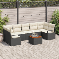 Set Divano Giardino 8 Pezzi con Cuscini Rattan Nero