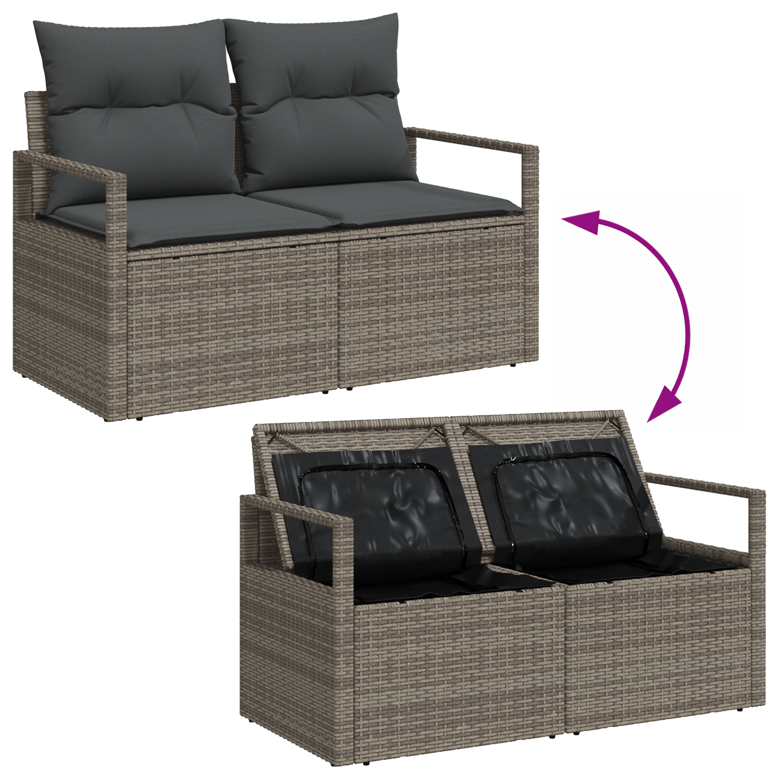 Set Divano da Giardino 8 Pezzi con Cuscini Grigio Rattan Acacia