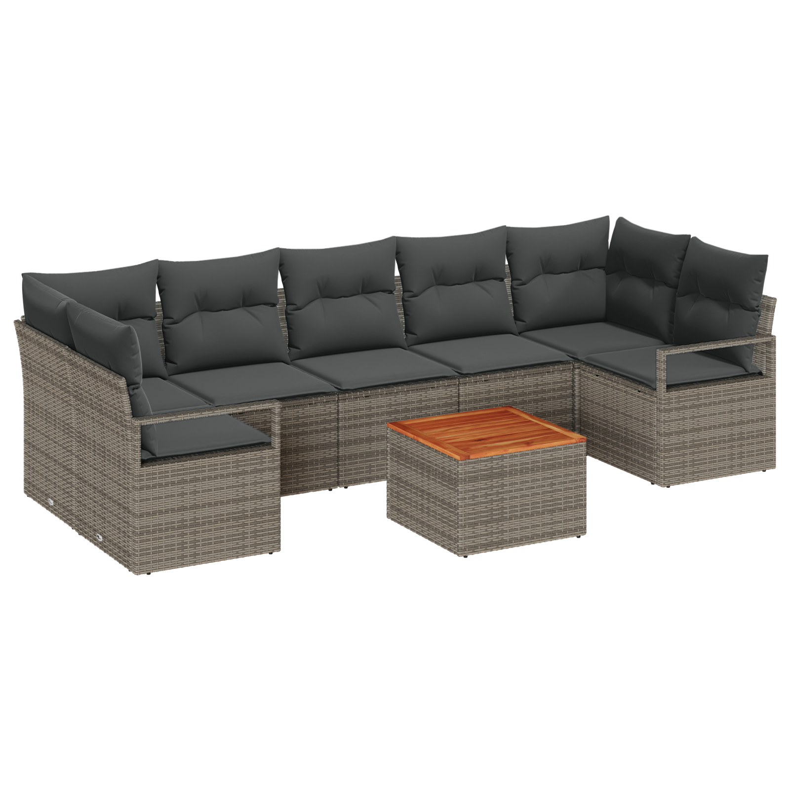 Set Divano da Giardino 8 Pezzi con Cuscini Grigio Rattan Acacia
