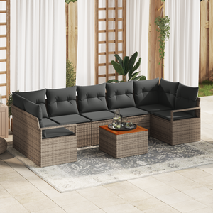 Set Divano da Giardino 8 Pezzi con Cuscini Grigio Rattan Acacia