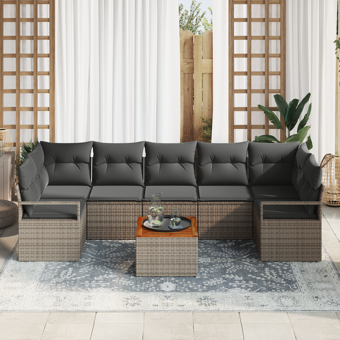 Set Divano da Giardino 8 Pezzi con Cuscini Grigio Rattan Acacia