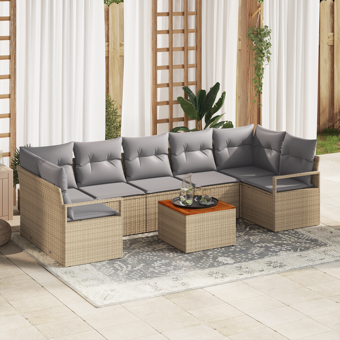 Set Divano Giardino da 8 Pezzi con Cuscini Beige Poly Rattan Acacia