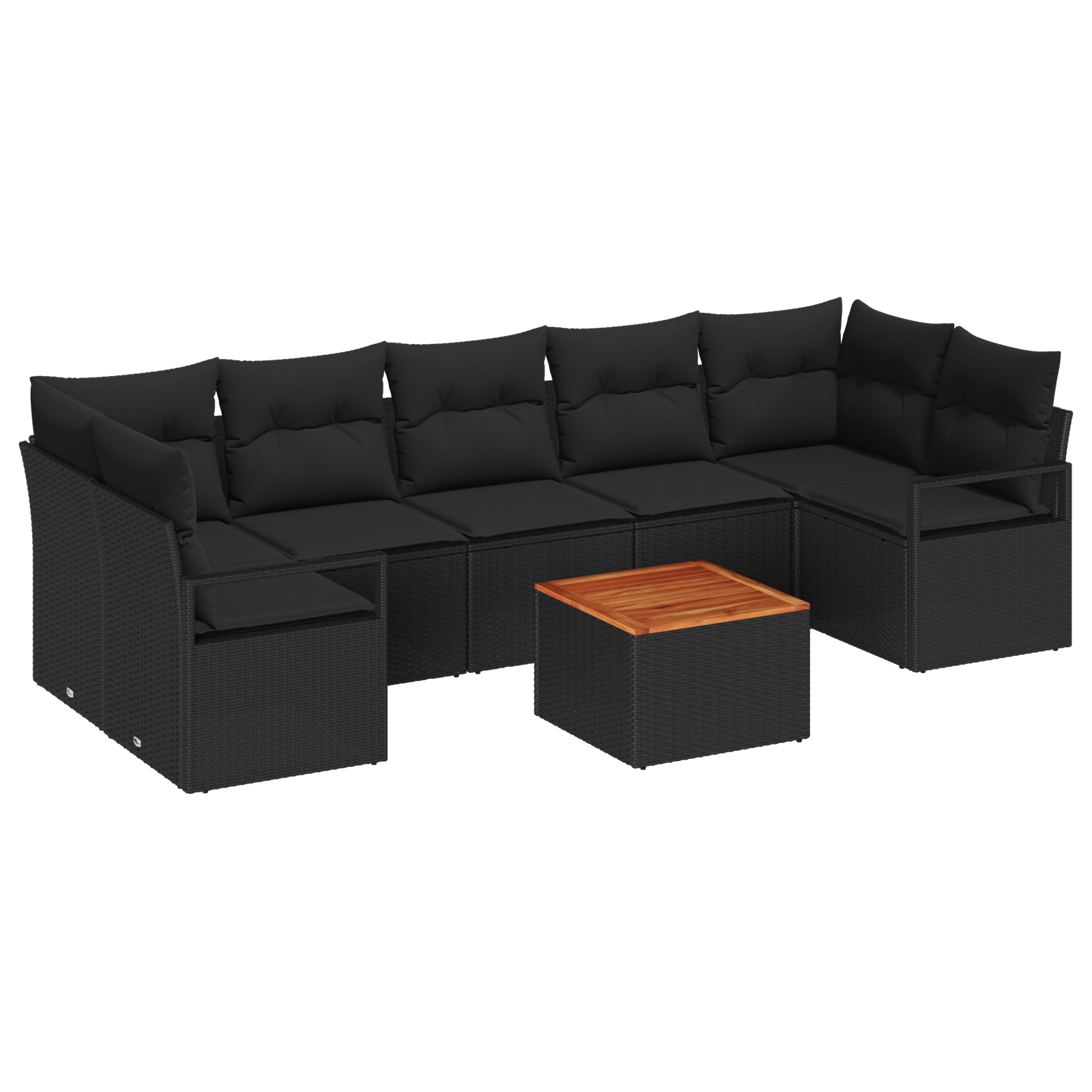 Set di divani da giardino  8 pezzi con cuscini in polyrattan nero e acacia