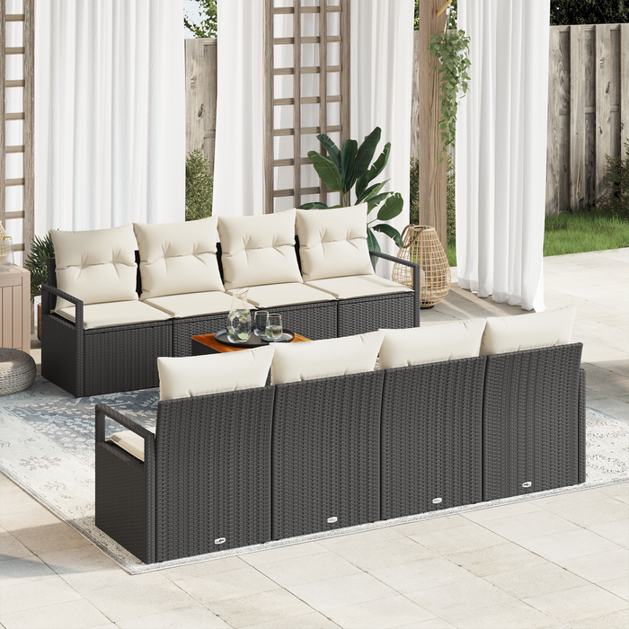 Set di Divani Giardino con Cuscini neri in Polirattan Acacia