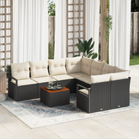 Set Divano da Giardino da 9 Pezzi con Cuscini Rattan Nero Acacia