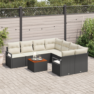 Set Divano da Giardino da 9 Pezzi con Cuscini Rattan Nero Acacia