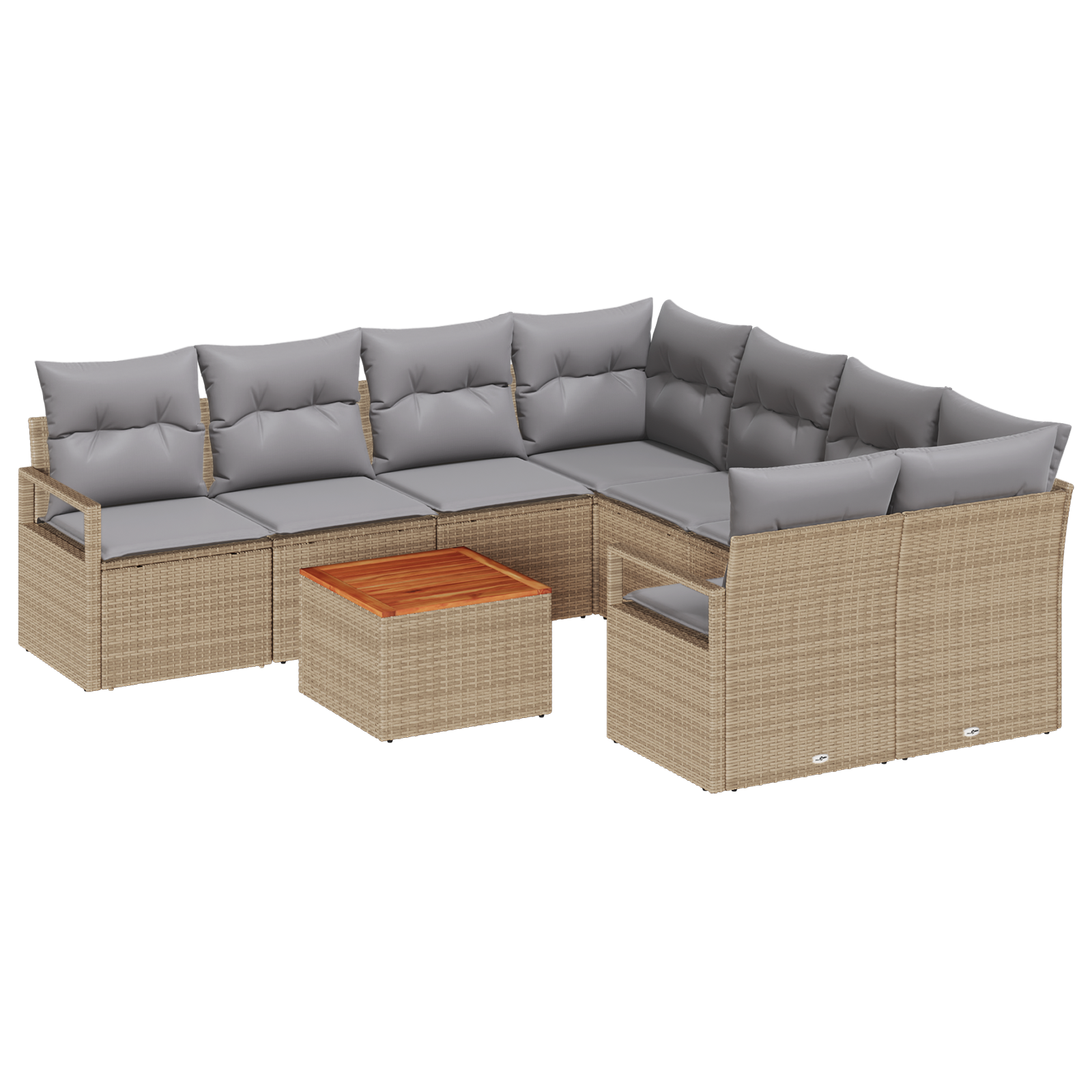 Set di Sofà da Giardino 9 Pezzi con Cuscini Beige Rattan Sintetico Acacia