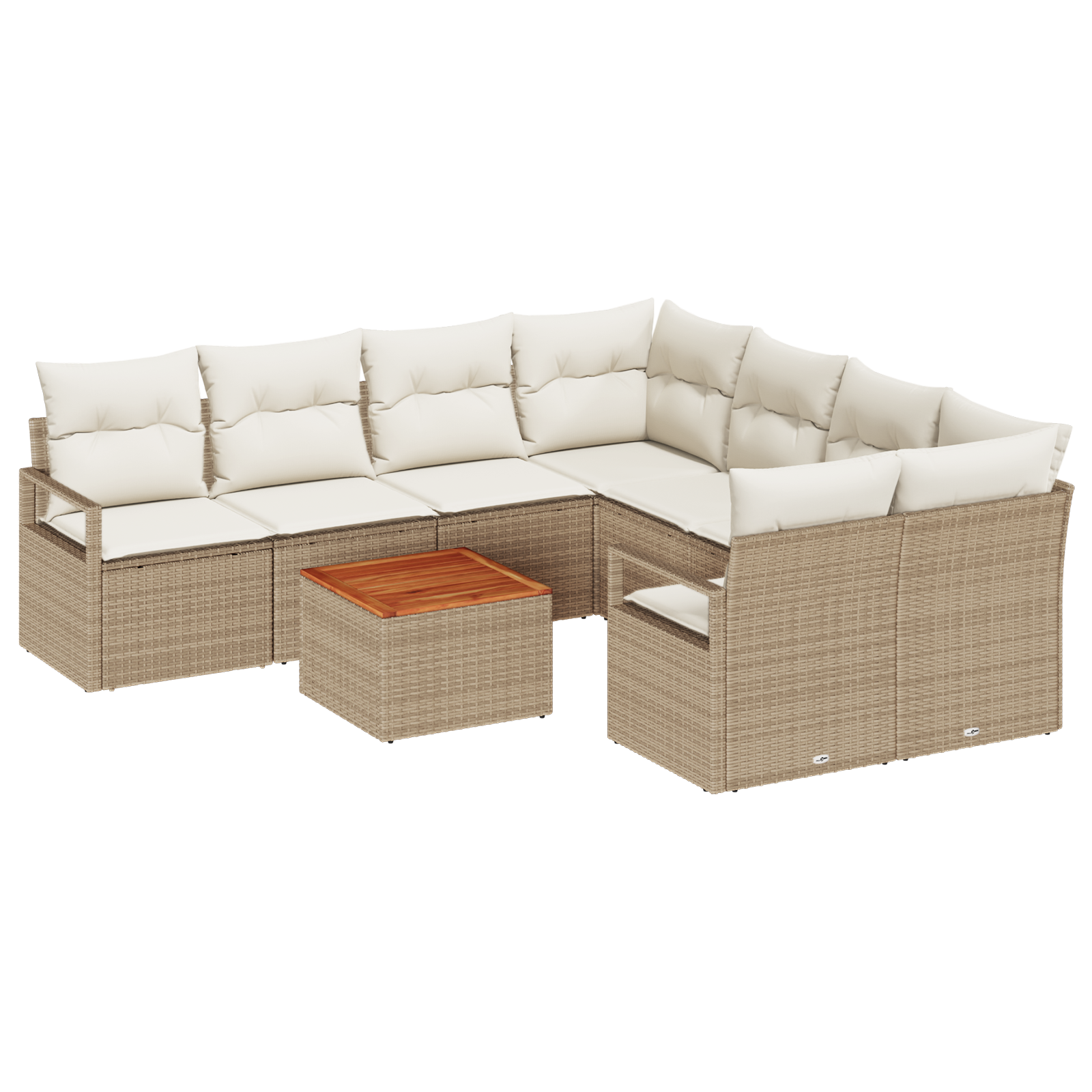 Set Divano da Giardino  9 Pezzi con Cuscini Beige Polyrattan Acacia