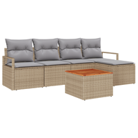 Set Divano da Giardino  6 Pezzi con Cuscini Beige Rattan Acacia