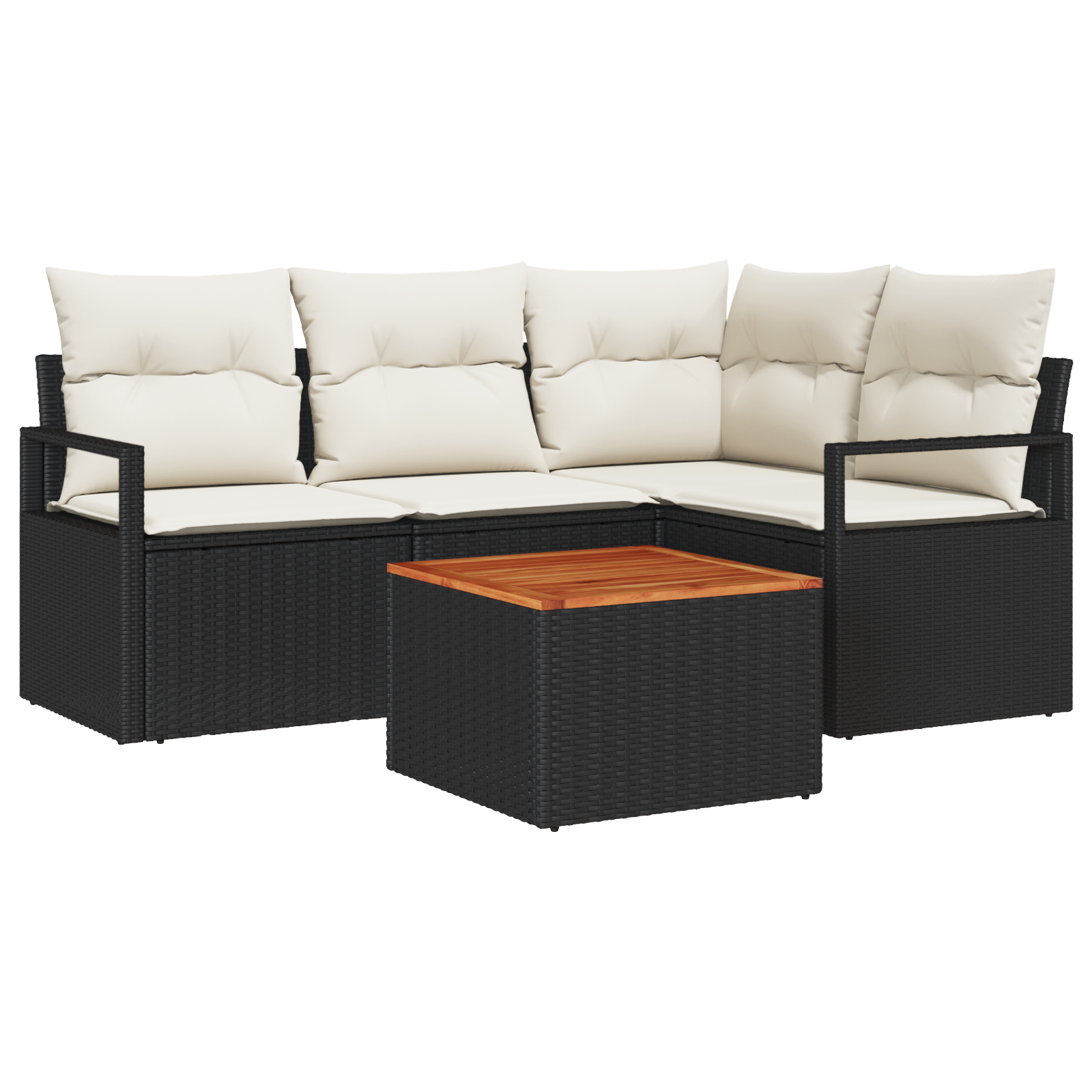 Set Divano da Giardino  5 Pezzi con Cuscini Rattan Nero Polyrattan Acacia