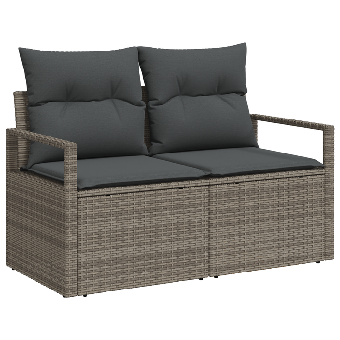 Set divani giardino  6 pezzi con cuscini grigi in polyrattan e acacia