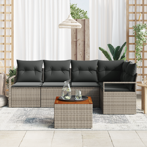 Set divani giardino  6 pezzi con cuscini grigi in polyrattan e acacia