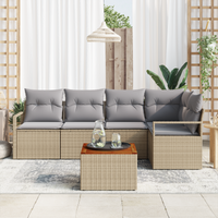 Set Divano da Giardino 6 Pezzi con Cuscini Beige Rattan Polietilene Acacia