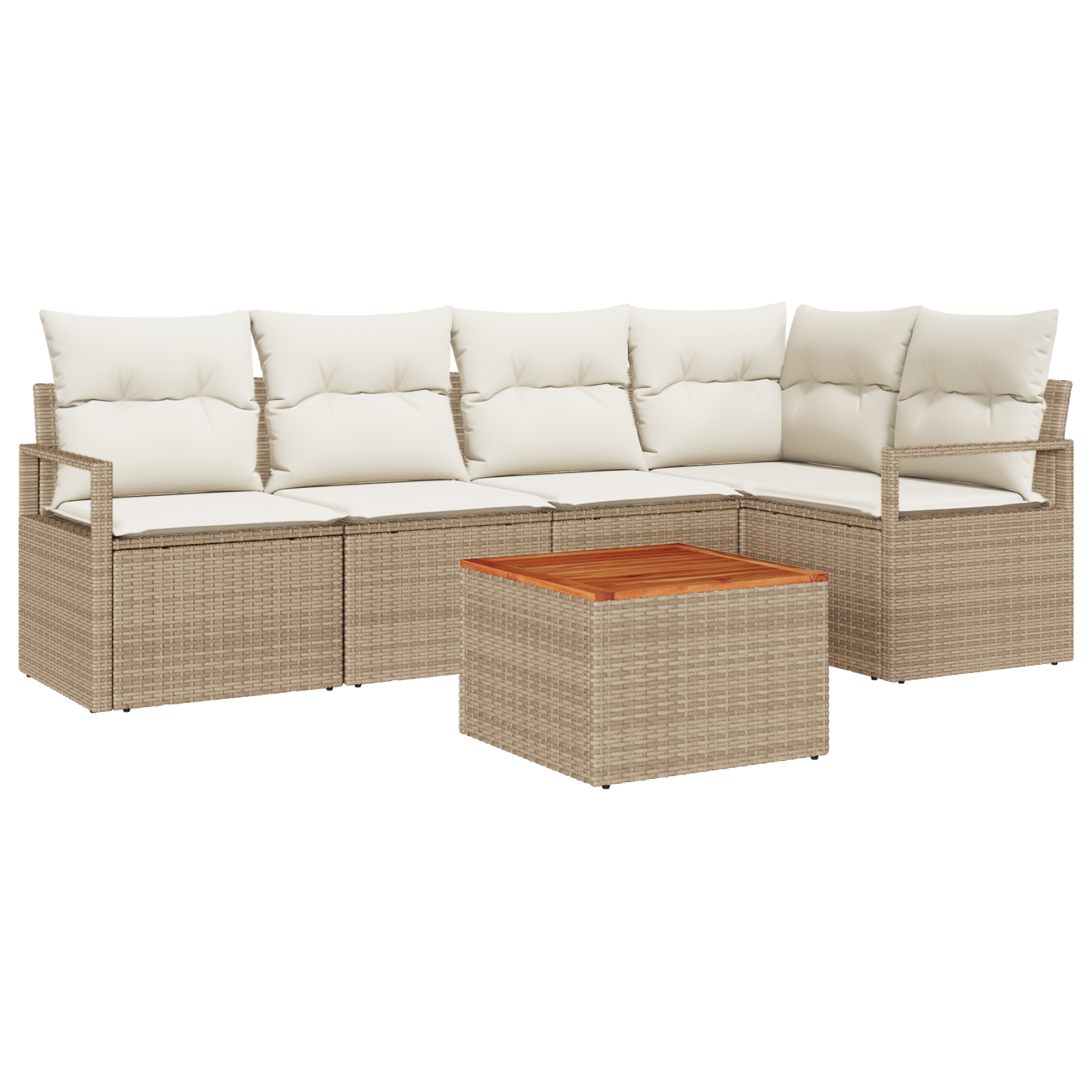 Set Divano Giardino 6 Pezzi Cuscini Beige Polyrattan Acacia