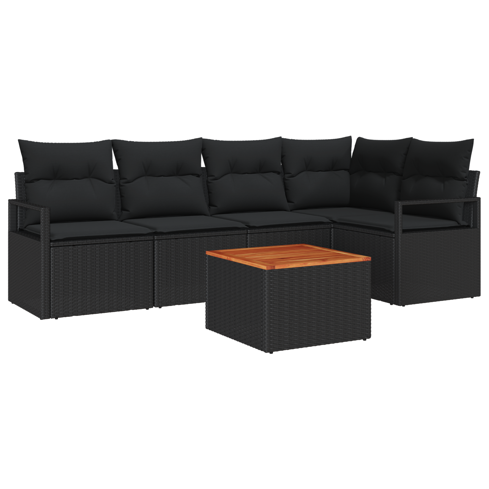 Set Divani Giardino 6 Pezzi con Cuscini Nero Rattan Sintetico Acacia