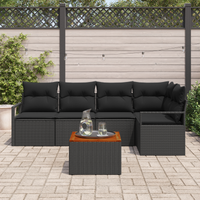 Set Divani Giardino 6 Pezzi con Cuscini Nero Rattan Sintetico Acacia