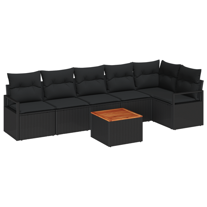 Set di divani da giardino  7 pezzi con cuscini in polyrattan nero acacia