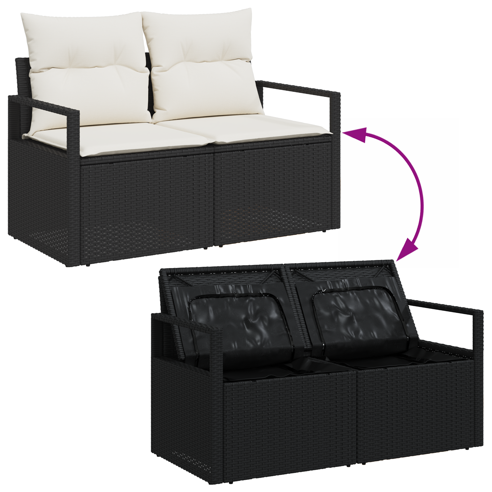 Set Divani Giardino 9 Pezzi con Cuscini Rattan Polipropilene Nero Acacia