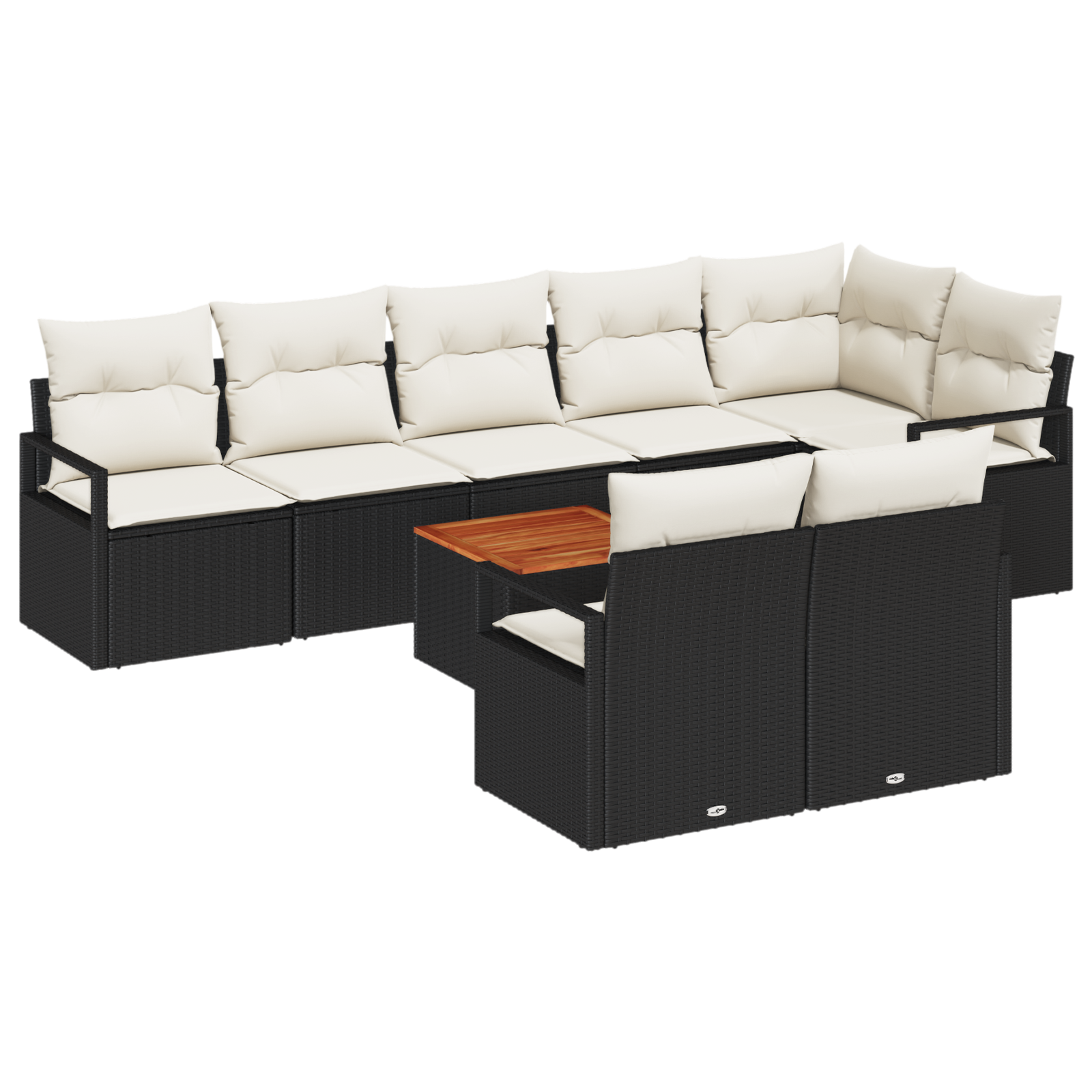 Set Divani Giardino 9 Pezzi con Cuscini Rattan Polipropilene Nero Acacia