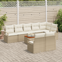 Set di divani da giardino con cuscini beige in polyrattan e acacia
