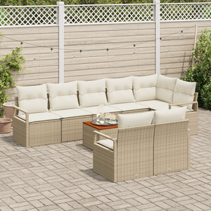 Set di divani da giardino con cuscini beige in polyrattan e acacia