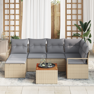 Set Divano da Giardino  7 Pezzi con Cuscini Beige Rattan Acacia