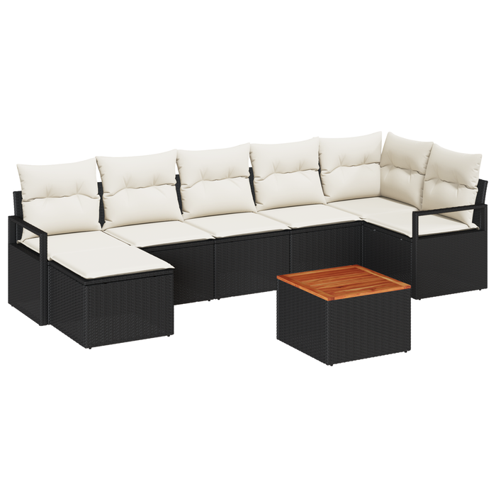 Set Divano da Giardino 8 Pezzi con Cuscini Nero Polyrattan Acacia