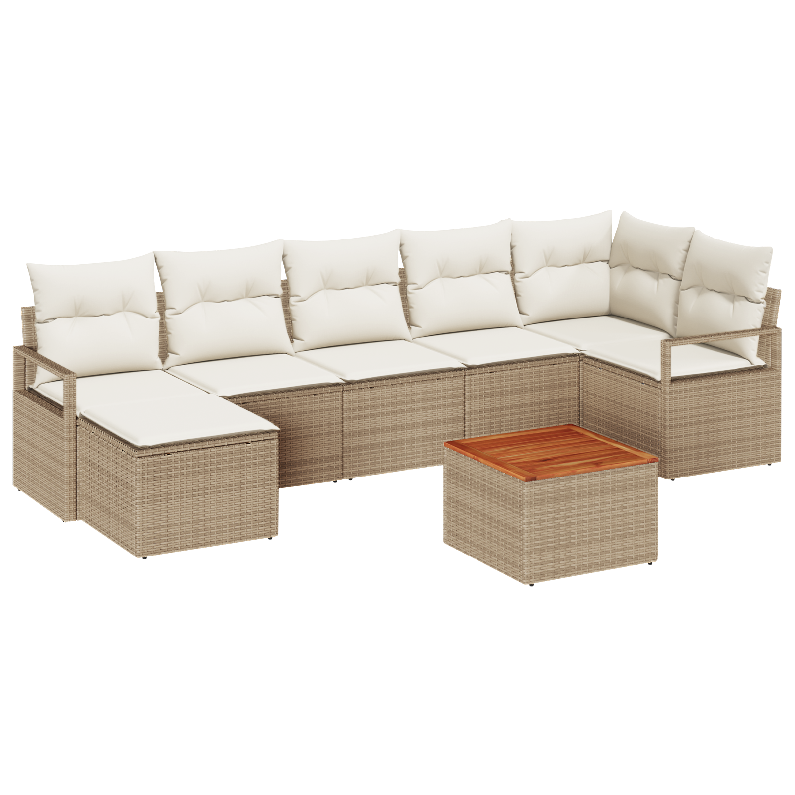 Set di Divano da Giardino  8 Pezzi con Cuscini Beige Polirattan Acacia