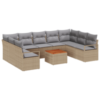 Set di divani da giardino  da 10 pezzi con cuscini Beige Polirattan Acacia