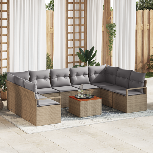 Set di divani da giardino  da 10 pezzi con cuscini Beige Polirattan Acacia