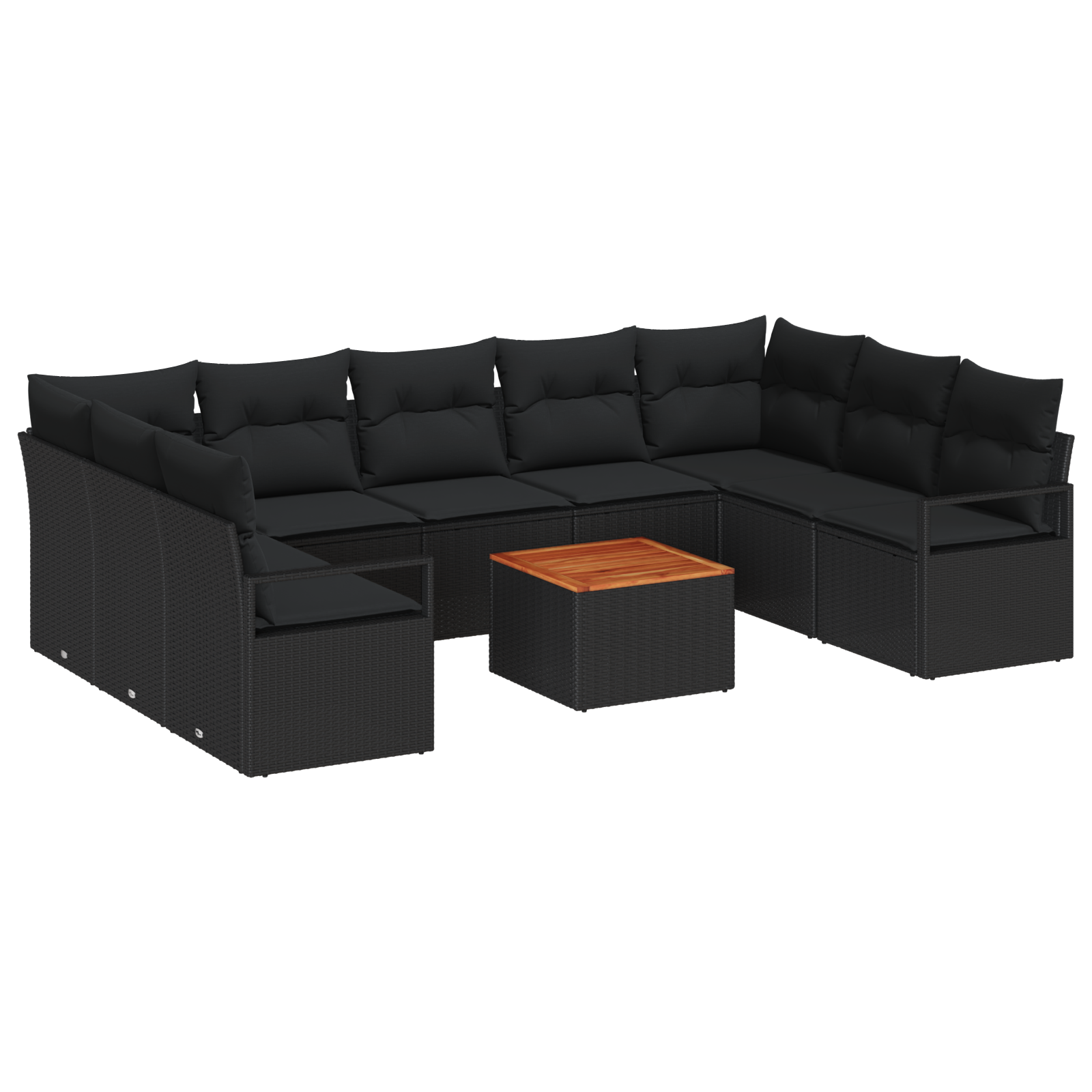 Set Divano Giardino 10 Pezzi con Cuscini Nero Polyrattan Acacia