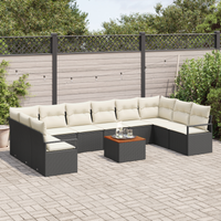 Set Divano da Giardino da 11 Pezzi con Cuscini Nero Rattan Poly Acacia