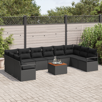 Set Divano da Giardino  da 11 Pezzi con Cuscini in Polyrattan Nero e Acacia