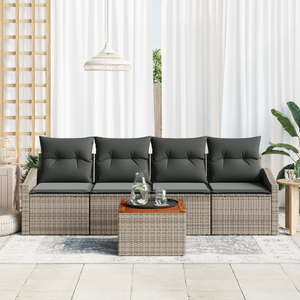 Set Divano da Giardino 5 Pezzi con Cuscini Grigio Polyrattan Acacia
