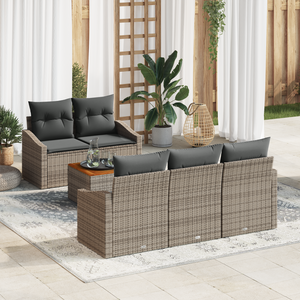 Set Divano da Giardino 6 Pezzi con Cuscini Grigio Poli Rattan Acacia