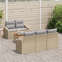 Set di Sofà da Giardino 6 Pezzi con Cuscini Beige Rattan Acacia