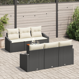 Set di divani da giardino 7 pezzi con cuscini neri in polyrattan Acacia