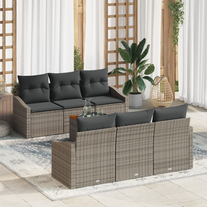 Set Divano da Giardino di 7 Pezzi con Cuscini Grigio Polyrattan Acacia