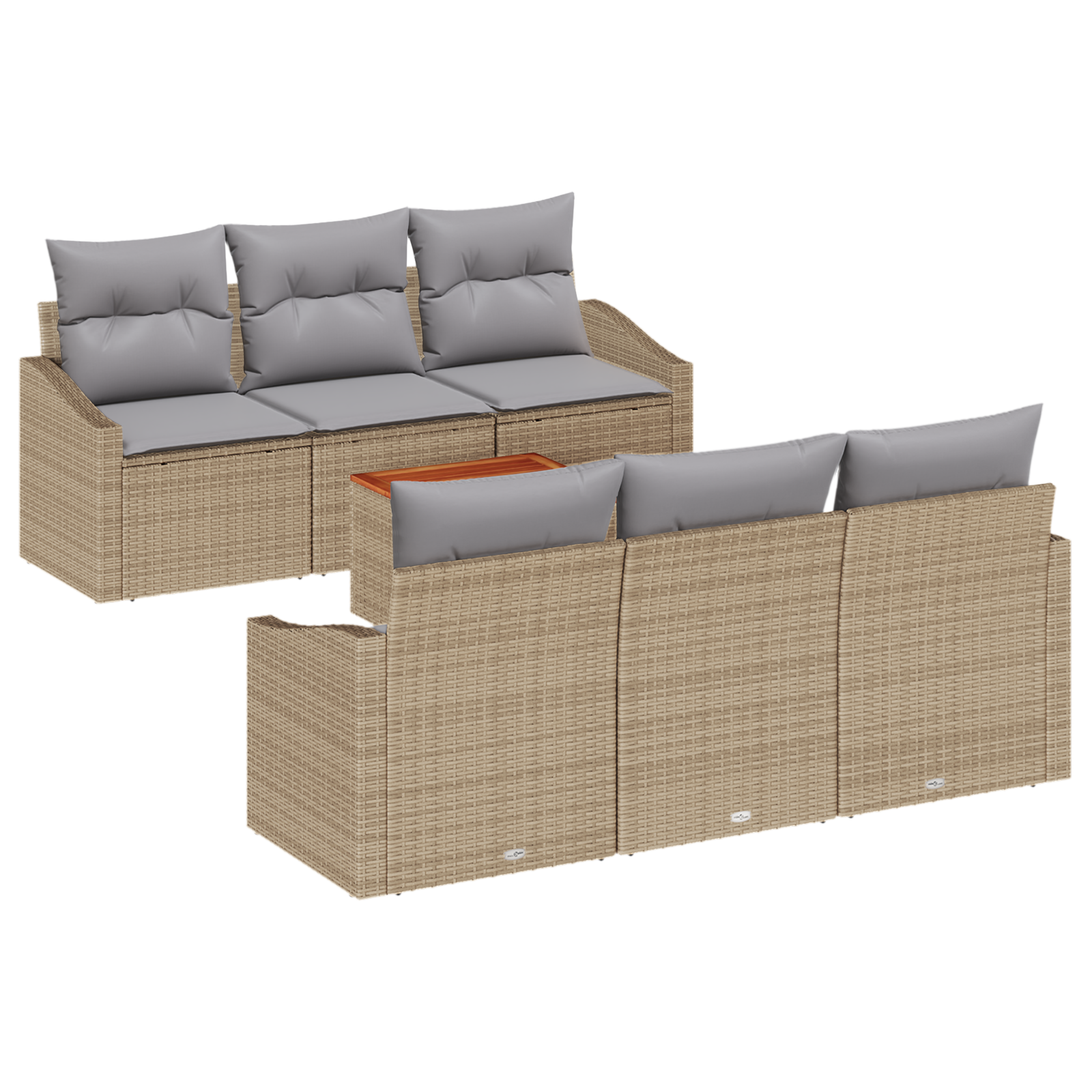 Set di Divani da Giardino 7 Pezzi con Cuscini Beige Polyrattan Acacia