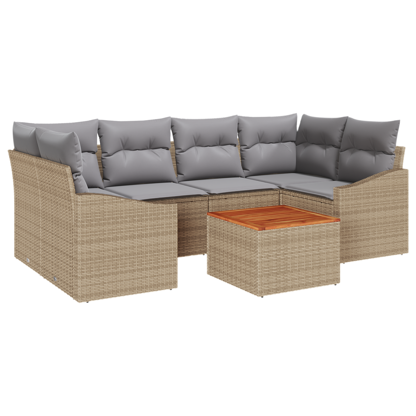 Set Divano Giardino 7 Pezzi con Cuscini Beige Poly Rattan Acacia
