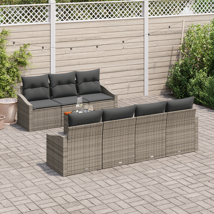 Set Divano da Giardino 8 Pezzi con Cuscini Grigio Polyrattan Acacia