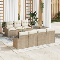 Set di divani da giardino in 8 pezzi con cuscini Beige Polyrattan Acacia