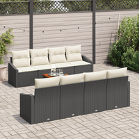 Set di Divani da Giardino 7 Pezzi con Cuscini Nero Rattan Polimerico Acacia