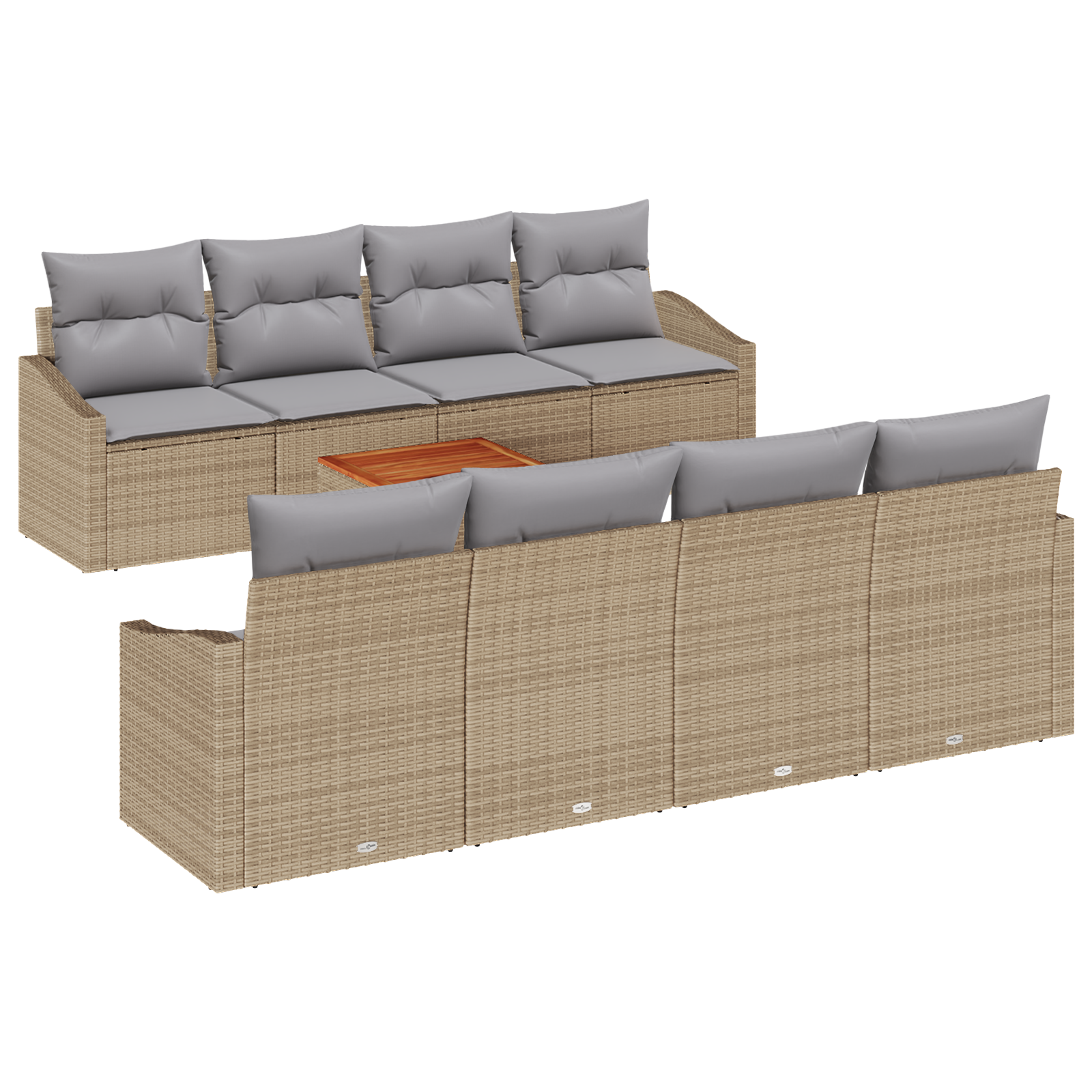 Set da Giardino a 7 Pezzi con Cuscini Beige in Polyrattan Acacia