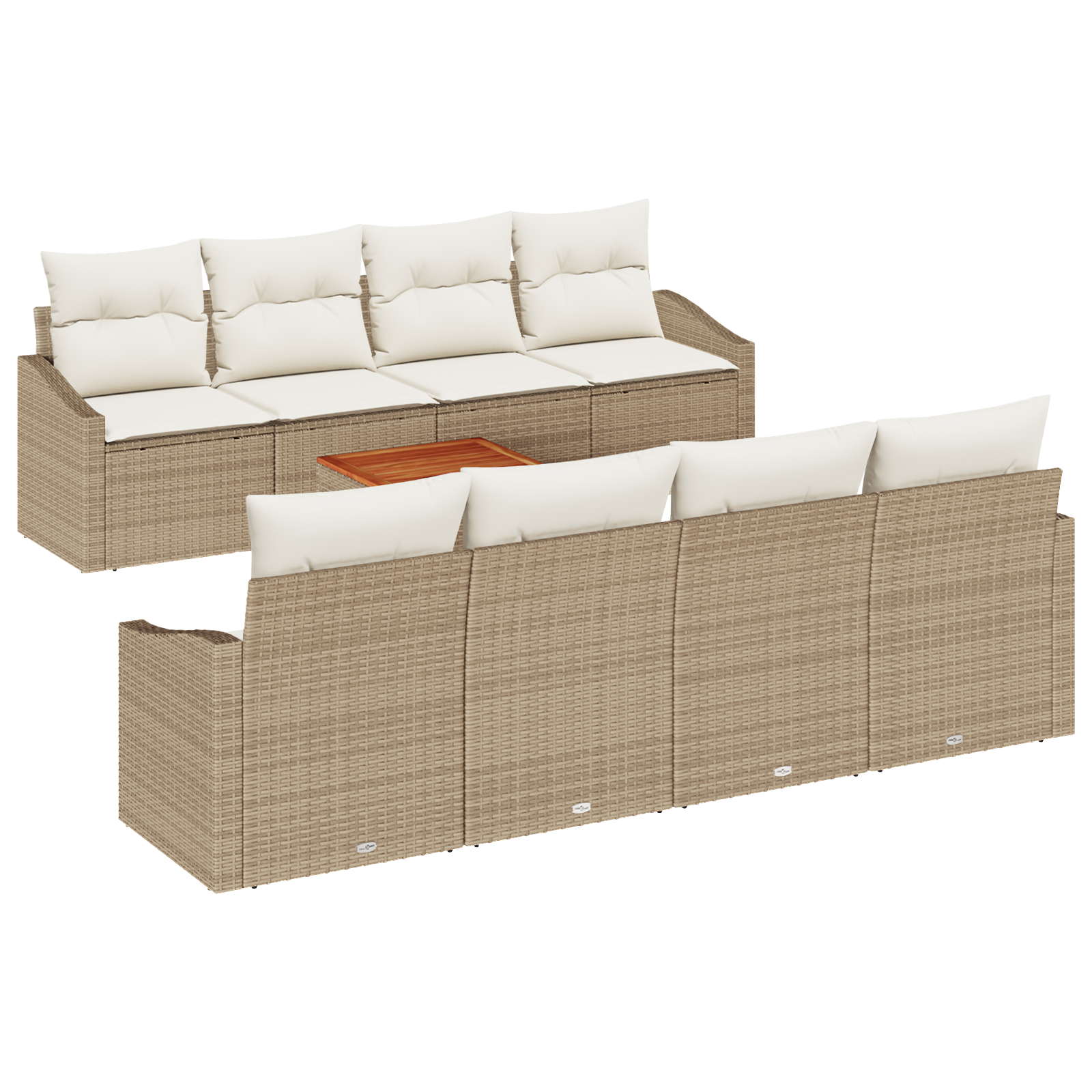 Set Divano da Giardino 7 Pezzi con Cuscini Beige Polyrattan Acacia