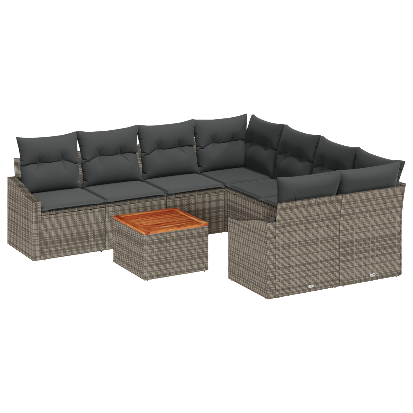 Set di divani da giardino 9 pezzi con cuscini grigio polyrattan acacia